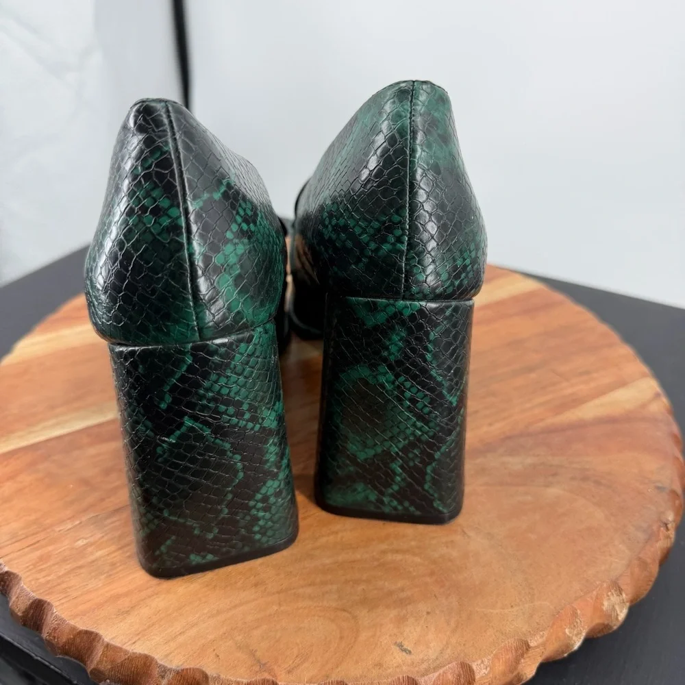 Nordstrom Rack Oslo Green & Black Snake Print Heel Pointed Loafers Sz 10 Elphaba